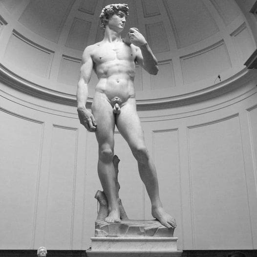David and Michelangelo statue in black and white